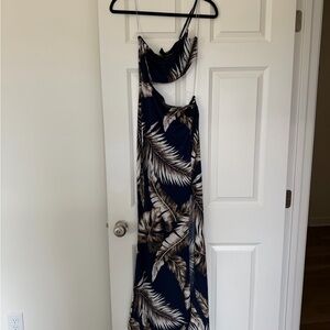 Windsor Navy and Beige Leaf Print Maxi Dress